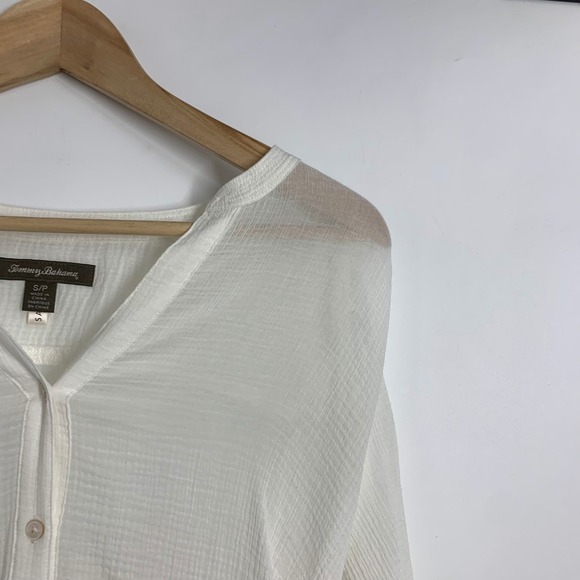 Tommy Bahama White Linen Blend Gauze Roll Tab Sleeve V Neck Tunic Top S - Picture 4 of 12